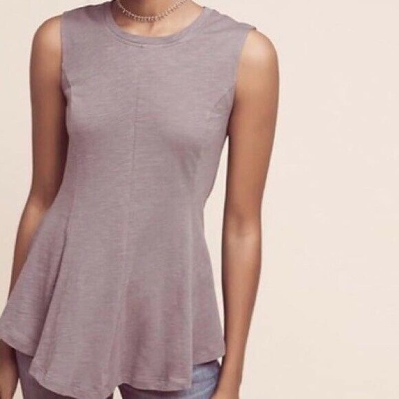 Anthropologie Eri + Ali Evie Pure Cotton Sleevless Peplum Flowing Blouse - Picture 2 of 10